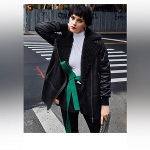 Andrew Marc Tamryn Long Shearling Jacket in black